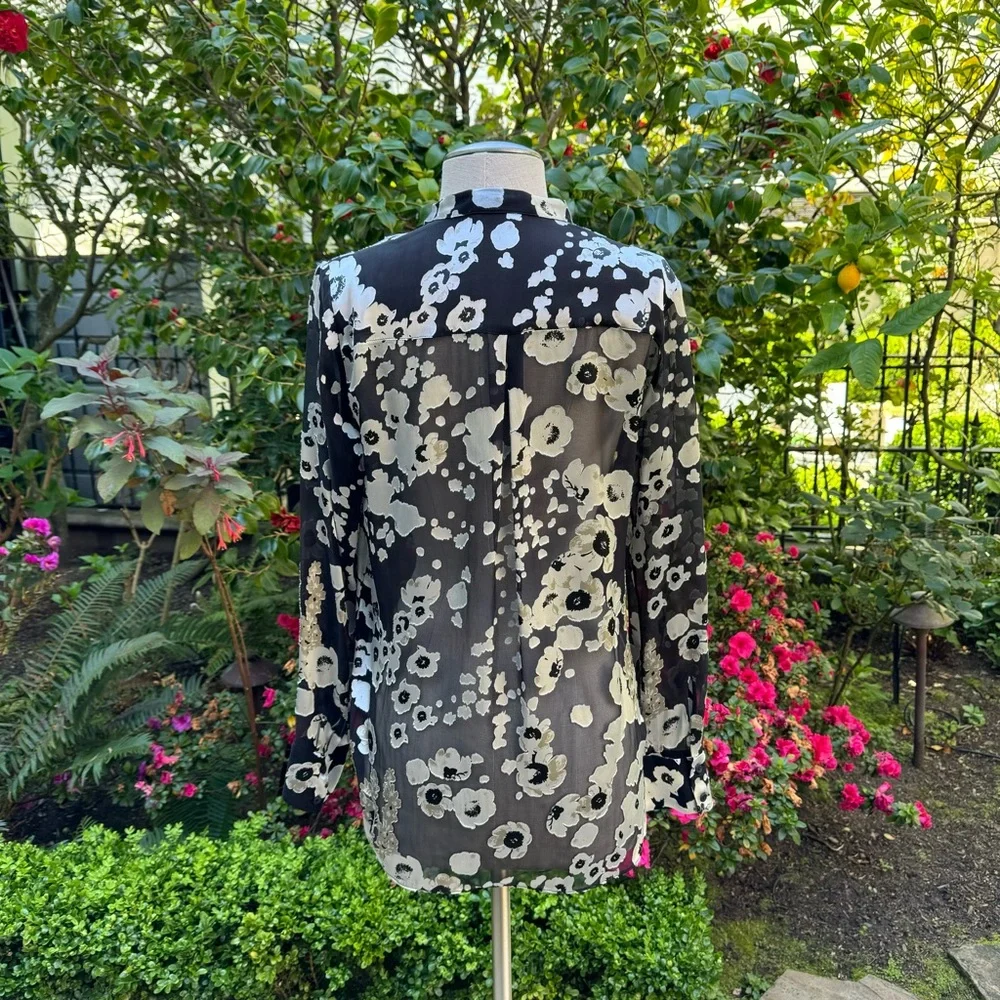 Alice + Olivia Belle Mandarin-Collar Floral-Print Blouse Sz S - Picture 3 of 11